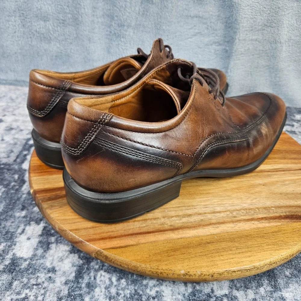 ECCO Mens Shoes 45 US 11 Brown Burnished Leather Apron Toe Derby Shock Point